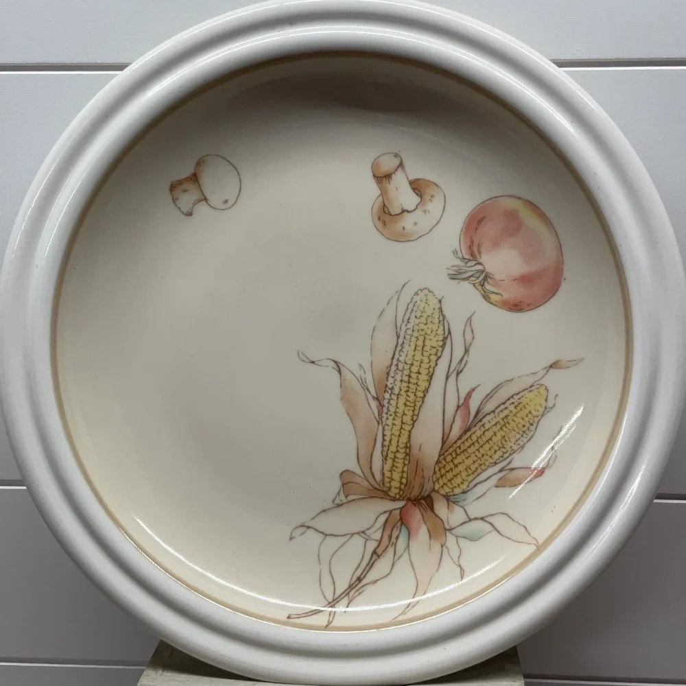 Epoch Autumn Harvest Stoneware Dinner Plate Corn Mushroom Tomato Korea E 2004